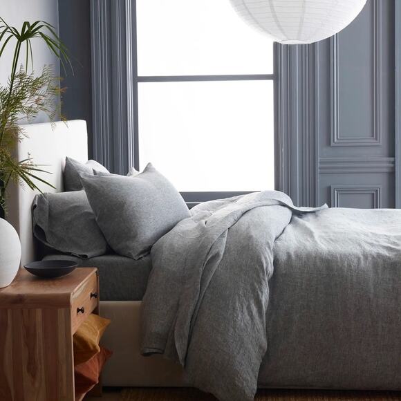 Quince European Linen Duvet Cover Charcoal Chambray Size King/CalKing - Picture 2 of 8